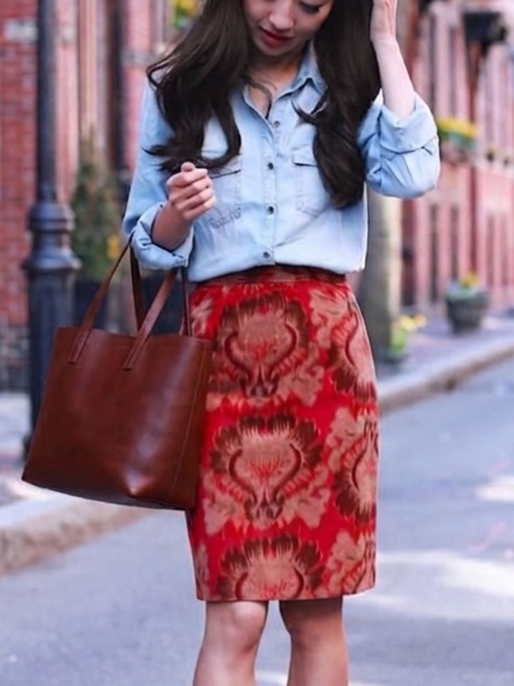 TORY BURCH $295 • Medium • LISA Skirt Watermelon Luau Ikat Pattern Pencil Skirt